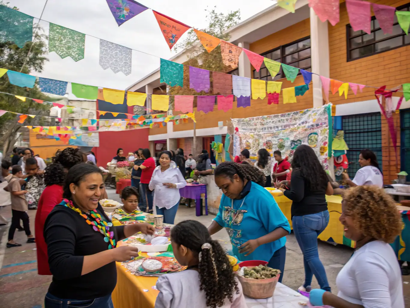 A diverse group of people participating in a community event, showcasing the inclusive and engaging atmosphere of L'ARBRE AUX PAPILLONS.