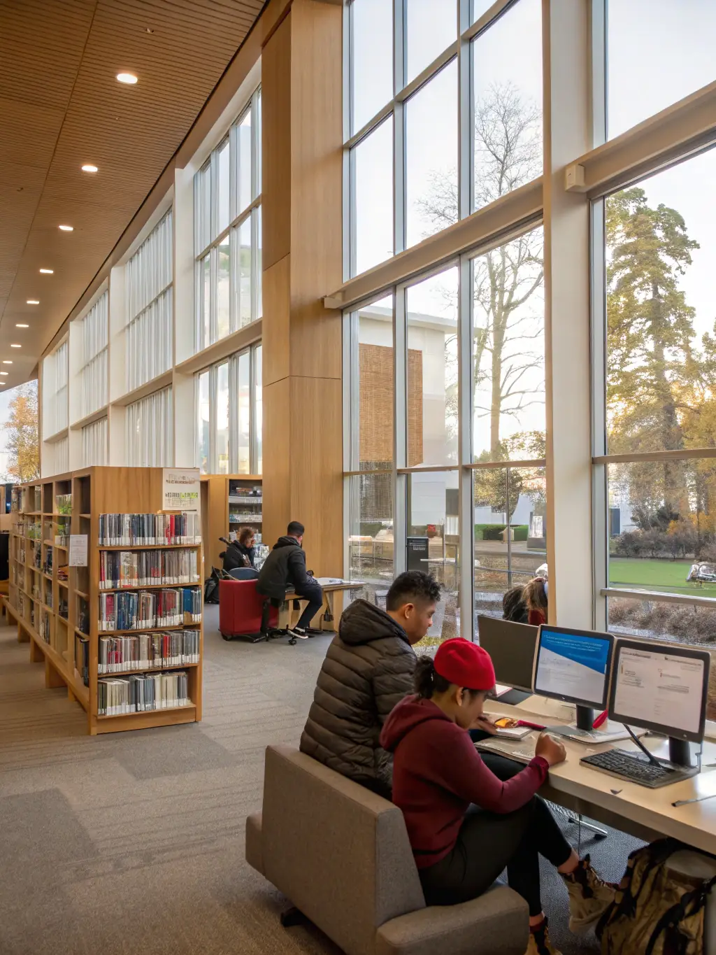 A diverse group of community members browsing books in the L'ARBRE AUX PAPILLONS library, showcasing the variety of resources available.