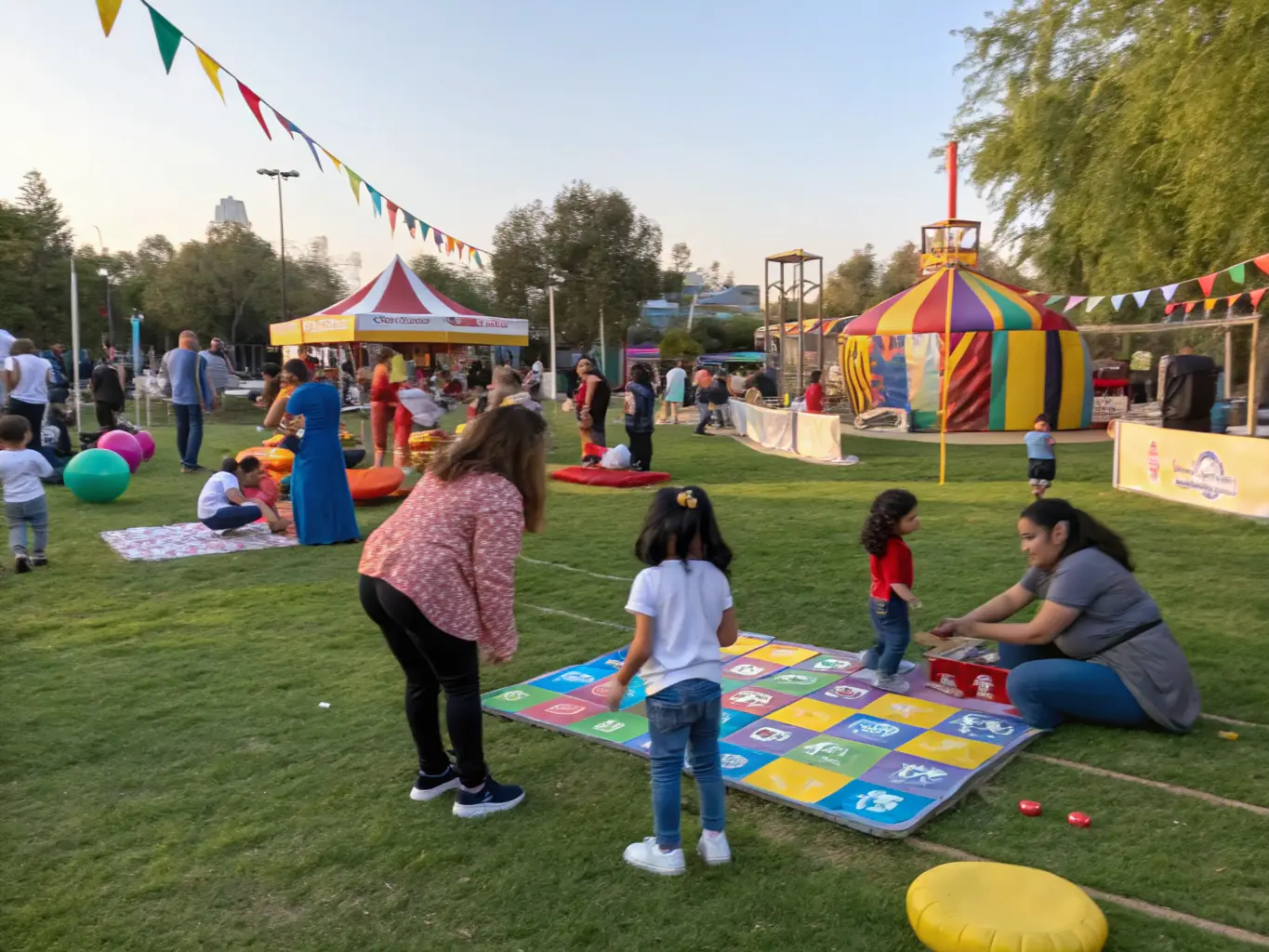 A photograph capturing a community event organized by L'ARBRE AUX PAPILLONS, showing people of all ages interacting and celebrating culture.